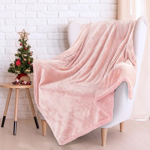 Rosa fluffig fleecefilt enkel filt, varm tjock mjuk mysig sängfilt, plysch soffa överkast varm mysig vändbar filt för vintern 150 x 130 cm