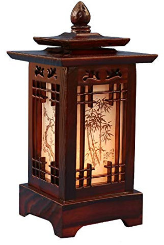Traditional Korean Wood Lamp | Handmade Asian Oriental Table Lantern | Bedside Bedroom Accent Light | Unique Gift Idea | Pagoda Design (Brown) (Pagoda)
