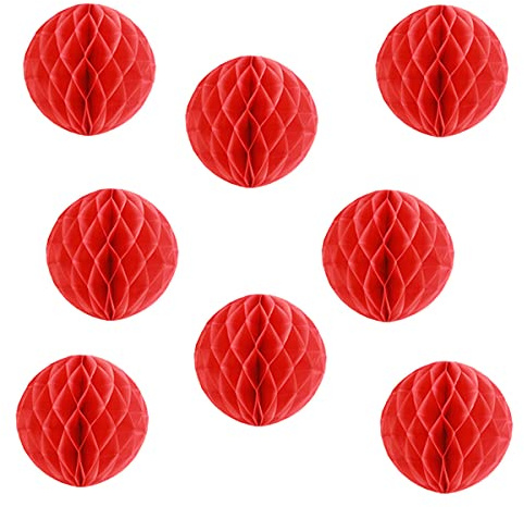 YLY's love Pom Poms Tissue Paper Honeycomb Balls Flower Ball Wall Decor Pom Poms Decoration for Birthday Party Wedding Nursery Shower (Red, 8pcs-8in)