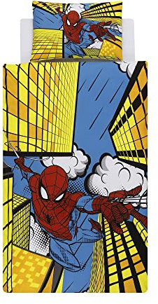 Disney Home Spiderman Reversible Two Sided Duvet Cover Set,100% Cotton,Single Size,2 Pieces,Multi Coloured,135x200cm+50x70cm (54x79 inches)