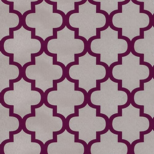 Exclusive Moroccan Flock Velvet Trellis Damask Geo Wallpaper (Purple Grey J114)