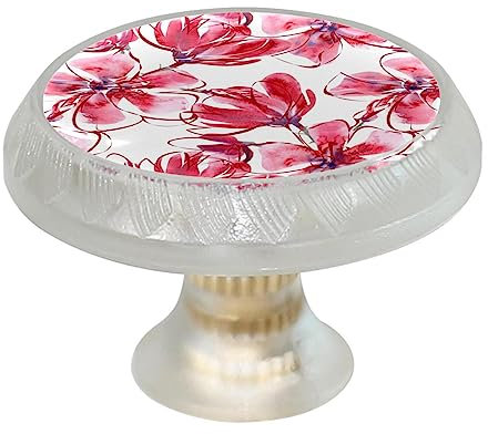4 Pack Dresser Knobs Round Cabinet Knobs, Watercolor Red Big Floral Paint,for Kitchen Cabinet Cupboard Door Decorative Furniture