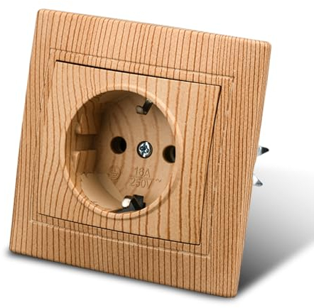 Prise murale pour montage encastré, ensemble de prises électriques murales, prises électriques murales intérieures 250 V AC 16 A, insert encastré et couvercle, prise encastrée grain de bois prise au