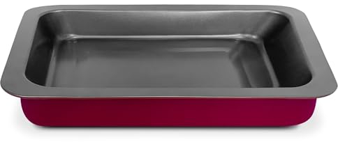 TIENDA EURASIA – Bandeja para Horno, Rectangular, de Acero con Recubrimiento Antiadherente, Color Burdeos, de Distintos Tamaños, para Hornear y Asar hasta 250º C (C/Alas 42x32x5,5 cm)
