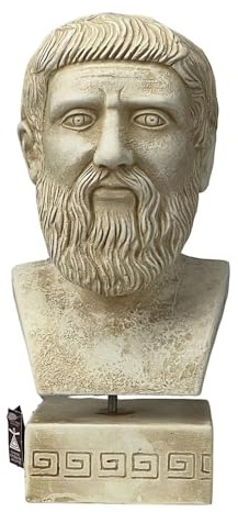 Escultura de cabeza de busto de filósofo ateniense griego de Platón, piedra fundida