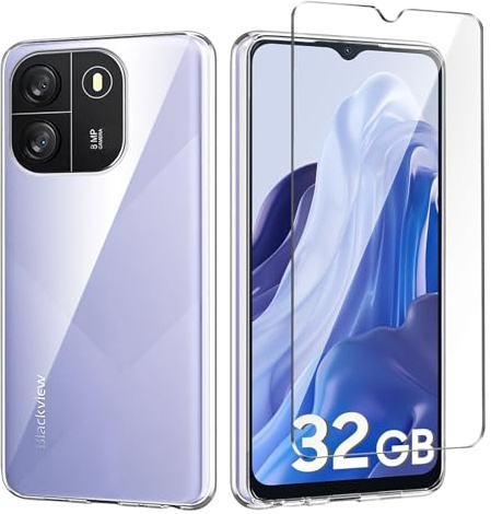 Qlfemna Transparent Case for Blackview Wave 6C/Oscal Flat 1C (6.5) with 1 Piece Tempered Glass Screen Protector, Clear Ultra Thin Soft Silicone Cover, Anti-Shock Anti-Scratch TPU Phone Case