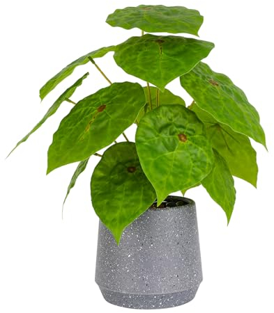 LUWENER Pianta verde artificiale in vaso grigio, 32 cm, grande pianta verde finta con foglie verdi per interni, soggiorno, ufficio, bagno, decorazione per la casa (concubina imperiale)