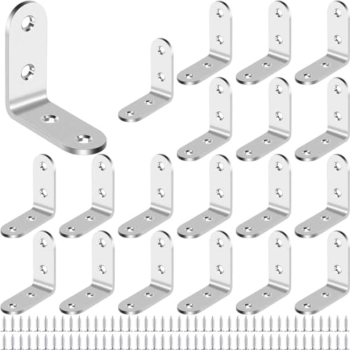 BGOBTY Équerre de Fixation,20 pièces Equerre de Fixation en acier inoxydable,Support d'Angle Droit,Équerre Angle,Equerre Métal en L à 90 degrés,pour relier ou fixer des meubles (Argent, 40*40 mm)