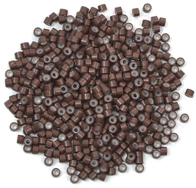Lot de 1000 micro anneaux doublés en silicone - Perles à gauche - 4,0 mm - Pour extensions de cheveux (marron)