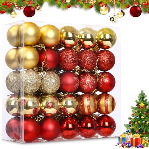 Bixury Boule de Noel Rouge Or, 50 Pièces Boules de Noel Decoration Noel Sapin, Boules de Noël Incassables à Suspendre, d'ornements de Vacances incassables pour Arbre de Noël (Rouge et Or)