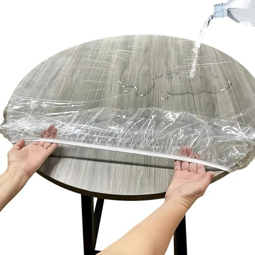 Sporgo Transparent Tischdecke Rund: Wasserdicht Durchsichtige Tischdecke Rund Gartentischdecke mit Gummizug, PVC Outdoor Tischdecke Tischfolie, Elastische Rund Tischschutz 120–140 cm