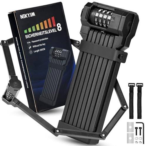 Faltbares Fahrradschloss,120cm Fahrrad Faltschloss,4-stelliges Codeschloss,und 5 mm dicken Stäben Fahrradschloss hohe Sicherheit inkl. Halterung, für Fahrrad und Motorrad -Schwarz (Schwarz)