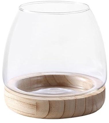 Bocal À Poissons, Ronde Aquariophilie Verre, Vase Bocal À Poisson en Verre avec Base en Bois Détachable, Vase Hydroponique pour Plant, Terrarium, Aquarium Écologique, 10/13/15cm