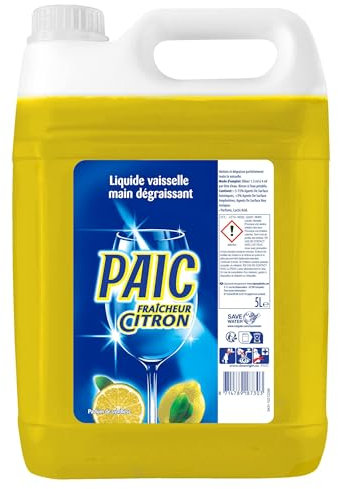 PAIC - Liquide Vaisselle Paic Citron Super Dégraissant - Nettoie - Dégraisse - Élimine les mauvaises odeurs - 5L