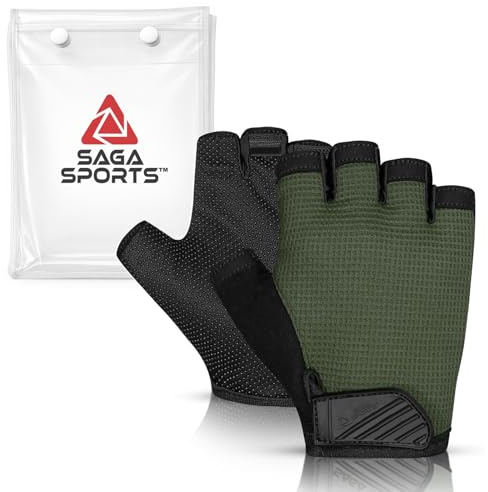 SAGA SPORTS Kids Cycling Gloves, Half Fingerless Anti-Slip Bike Gloves for Boys & Girls | Kids Motorbike Gloves Non-Slip MTB, BMX (Green, Small [4-6])