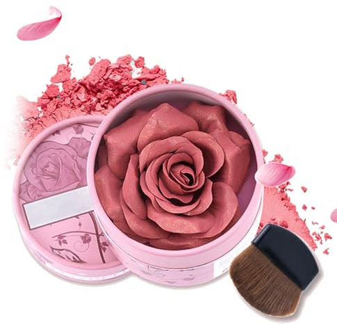 3D Rose Powder Blush,Micro Pearlized Rose Dimensional Blush for Cheek Body Eye,Long-Lasting Lightweight & Blendable Pink Baked Blushs with Brush,Create a Natural Sun Look