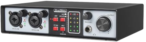 Giwnhvx Interfaz de audio Tarjeta de sonido de metal 2 en 2 salidas USB para computadora, tarjeta de sonido sin controlador, grabación en vivo, mezclador de karaoke