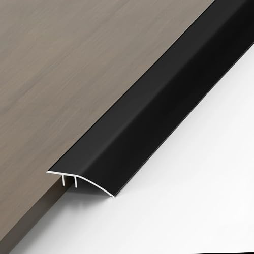 Hengrongshen Perfil de Transición para Suelo, 0.9m x 43mm Perfil de Aluminio para Transición de Suelo Desnivel (8-15 mm), Tapajuntas Suelo Adhesivo para Umbrales y Suelos Laminados (Negro Mate)