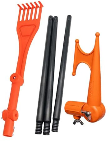 Folpus Limpiador de Canalones con Cabezal de Rastrillo Ajustable, Herramienta de Limpieza de Canalones de Césped de Fácil Extracción