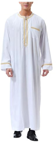 2026 - Vestido musulmán para hombre, bata musulmana, bata mediana árabe, manga larga, bolsillo bordado, camisa larga, bata, abrigo, camisa, ropa de oración para hombre, camisa de neopreno para hombre