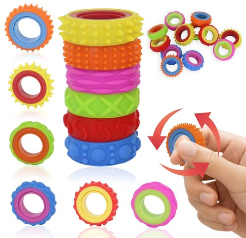 Anillos Fidget Anti-Estrés - 12 Unidades Juguetes Sensoriales Texturizados, Diseño Discreto para TDAH y Autismo, para Escuela y Oficina