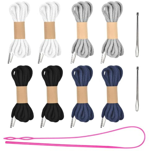 8 Pcs Drawstring Replacement Kit with 3 Easy Draw String Threader Tool 22.8 Inches Round Cotton Drawstring Hoodie String for Sweatpants Shorts Pants Coats Sweaters