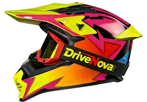 DriveNova Casco Integrale Motocross, Casco da Cross Omologato con Occhiali per Adulti E Bambini, Casco da downhill integrale MTB Include 3 Misure (Colorato)