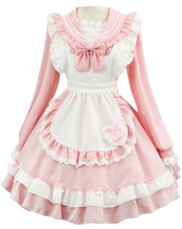 Packitcute Déguisement Lolita à manches longues pour femme - Style japonais - Pour costumade - Tablier français - Tenue de soubrette pour fête