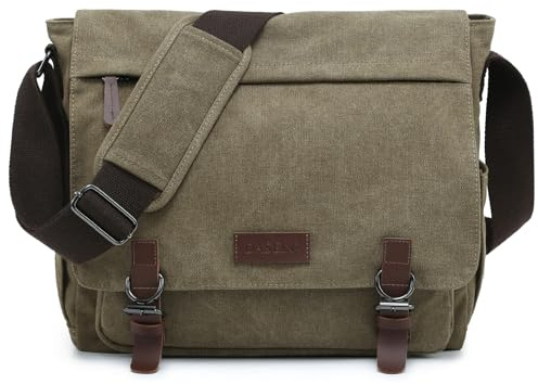 Dasein Large Vintage Canvas Messenger Shoulder Bag, Army Green, 15in Laptop Capacity
