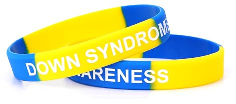 Downs syndrom medvetenhet armband blå gul armband presentförpackning godsaker (paket med 2), Silikon