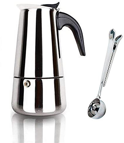 Macchina da caffè Espresso Pentola in acciaio inox Piano cottura Caffè Moka Latte Percolatore con Bonus Scoop 2 tazze/100ml/New
