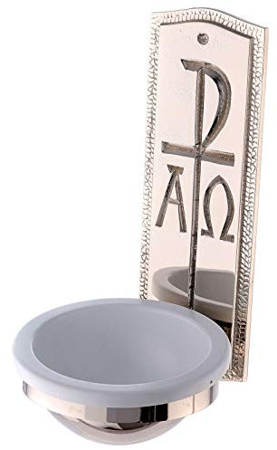 Holyart Acquasantiera XP Alfa Omega Ottone nichelato 25 cm