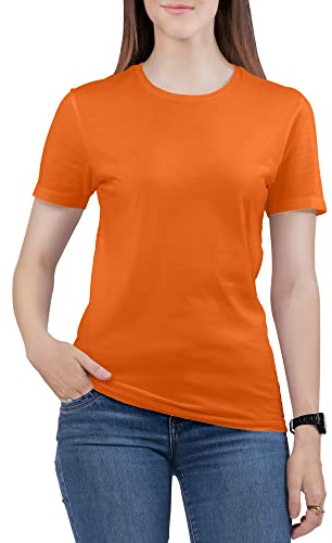 Love My Fashions Women's Round Neck Short Sleeves Plain Cotton T-Shirt Orange