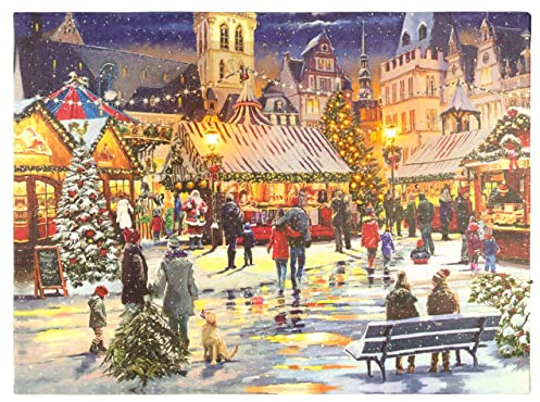 Nexos Trading LED Wandbild Beleuchtung 30x40 cm Weihnachtsmarkt Fotodruck Kunstdruck Leuchtbild Weihnachten Batterie Timer Effekt-LED Weihnachtsabend