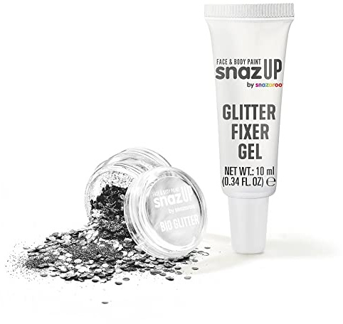 Snazaroo Bio Glitter Kit, Face and Body Paint, Biodegradable Gliter, Silver Colour 5g + Fixer