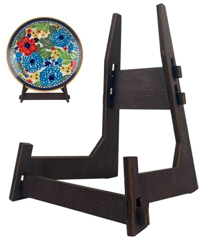 2 Pack 8 Inch Wooden Plate Stands for Display - Plate & Picture Frame Holder for Books, Photos, Plaque, Bowl | Tabletop Decorative Stand