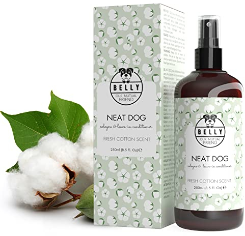 Belly® Deodorant für Hunde - 250ml - Frisches Baumwollaroma - Neutralisiert unangenehme Gerüche - pH neutral - Hundeparfüm - Hunde Parfüm, Fellpflegespray, Welpenparfum