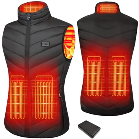 Mincoo Gilet Chauffant Femme avec 10000mAh Batterie Incluse, Veste Chauffante Femme avec 3 Températures Réglables pour Ski Moto Chasse Randonnée la pêche(Noir, XXL)