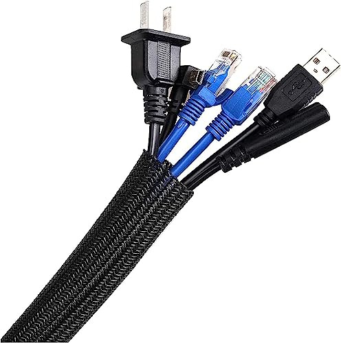 AGPTEK Kabelslang, självstängande kabelkanal, flexibelt vävt kabelhölje, kabelhantering för skrivbord, TV, dator, PC, kabelskydd för hund och katt, 10 mm, 3 m
