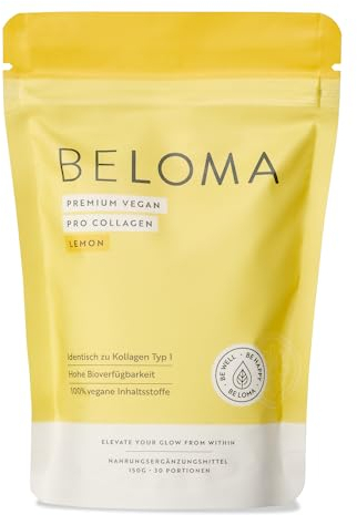 BELOMA Vegan Pro Collagen Pulver - Kollagen Typ 1 Komplex mit höchster Bioverfügbarkeit - schnelle Löslichkeit, frischer Geschmack - VeCollal® Wirkstoff hochdosiert - Zitrone [30 Portionen]