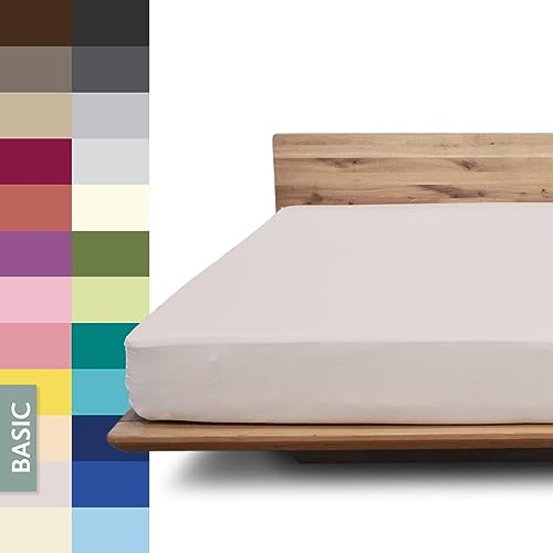 JONA SLEEP® Basic Spannbettlaken 90-100 x 200-220 cm - 190 g/m² faltenfreies Baumwoll-Jersey Leintuch - Made in Austria - Öko-Tex 100 Standard (Kiesel)