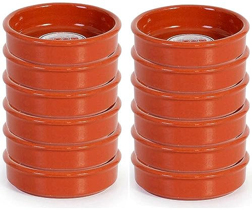 Tradineur - Confezione da 12 casseruole rotonde in terracotta, adatte per vetro e forno, ideali per stufati e arrosti fatti in casa, Ø 13 cm