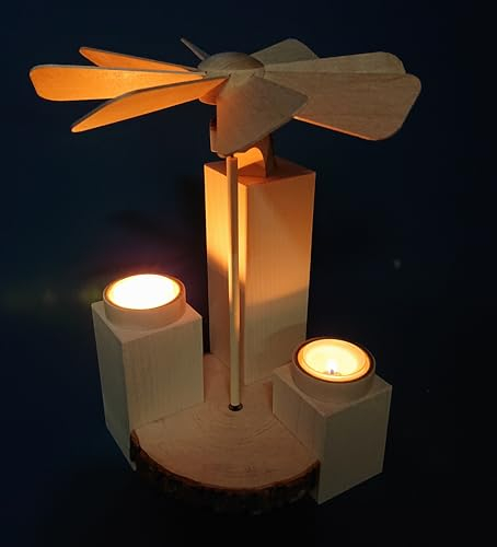 Teelicht Pyramide 27cm zum selbst bestücken, modern - Handwerkskunst aus dem Erzgebirge (Holz Natur)