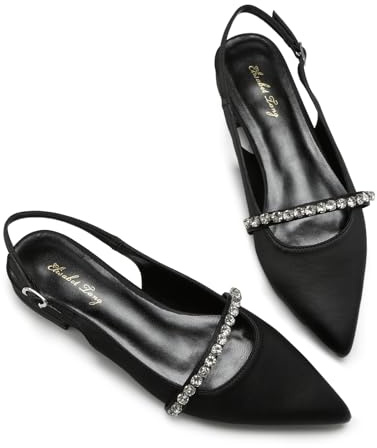 Zhabtuc Slingback da Donna con Scarpe a Punta con Strass per Scarpe Eleganti da Donna, Raso Nero, 38.5 EU