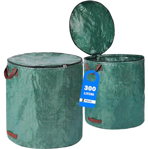 HASA zone Lot de 2-300L Sac Jardinage Dechets avec Poignées Indéchirables, Sac Dechet Vert Reutisable et Pliable - Sac Jardin Polypropylène Robuste