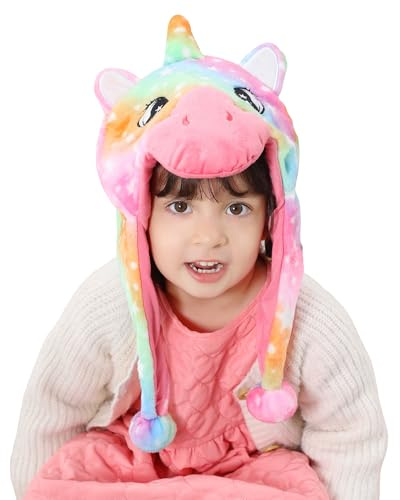 COOKY.D Cute Plush Flannel Animal Hat Headwear Cartoon Animal Cap Headgear Christmas Festival Cosplay Eastern Birthday Gifts for Girls Boys,Colorful