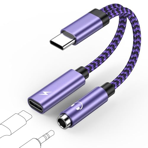 USB C to 3.5mm Jack Headphone and Charger Adapter, 2 in 1 Type C Aux Audio Headphone Adapter with USB C Charging Splitter for Samsung S25/S24/S23/S22/S21/A55/A54/A35/A34/A16/A15, iPhone 16 Series