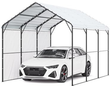 VEVOR Carport in Metallo per Impieghi Gravosi 3 x 4,5 x 3,15 m con Struttura e Tetto in Acciaio Zincato, Tenda da Garage Pareti Laterali Rimovibili, Ricovero per Auto per Pick-up, Barca,Trattori