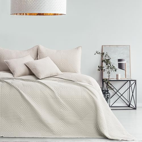 RESTILO Colcha de 240 x 260 cm, color crema y beige claro, colcha de dos caras, acolchado ultrasónico de poliéster Softa