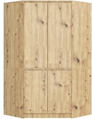 AKORD Armoire d'angle en chêne artisanal, 100 cm, 4 portes, 6 étagères, l 100 x H 50 x P 180 cm